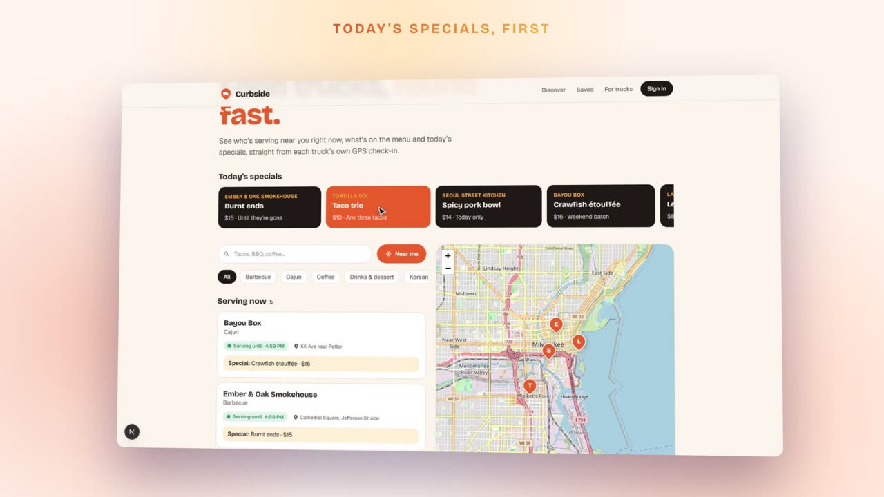 Curbside food truck map and specials